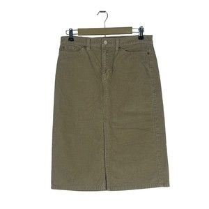 Vintage Y2K Gap Womens Skirt Size 8 Corduroy Midi Front Slit Pockets Brown Tan